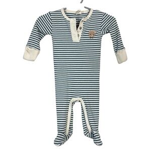 Tun Tun Baby Henley Footie In Blue Stripes